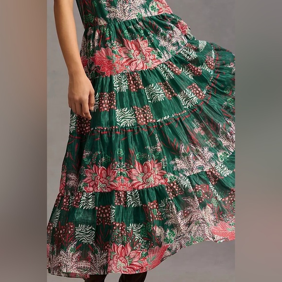 NWT Anthropologie Bhanuni Jyoti Tiered Short Sleeve Maxi Floral Tropical Dress - Picture 4 of 16